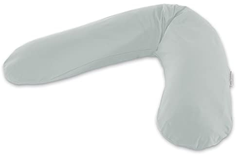 Theraline Das Original Schwangerschaftskissen & Stillkissen 190cm – Seitenschläferkissen Stillkissen Mikroperlen – inkl Stillkissenbezug Grau Bambus Kollektion