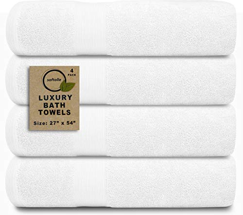 Softolle Luxus-Badetücher aus 100% Baumwolle, 600 g/m² Baumwollhandtücher fürs Badezimmer, 4 Stück, umweltfreundlich, super weich, sehr saugfähig, Öko-Tex-Zertifiziert, 68,6 x 137,2 cm (weiß)