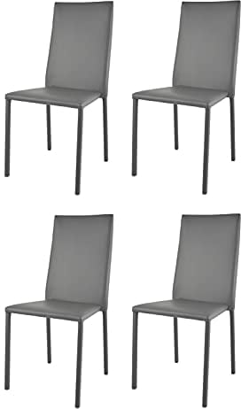 t m c s Tommychairs - Set von 4 stapelbaren Stühlen Modell Julia für Küche, Bar und Esszimmer, Robustes Gestell aus Stahl, gepolstert und mit dunkelgrauem Kunstleder bezogen
