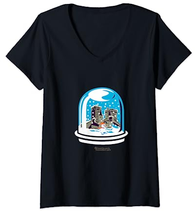 Damen Wuppertal Schneekugel mit Wahrzeichen Schneekugel T-Shirt mit V-Ausschnitt
