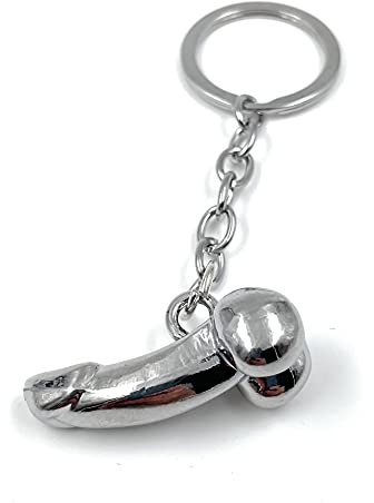 Onwomania - Penis Glied Silber Schlüsselanhänger - Metall Glücksbringer z.B. für den besten Freund, die Beste Freundin, Mama - Für Männer, Frauen & Kinder