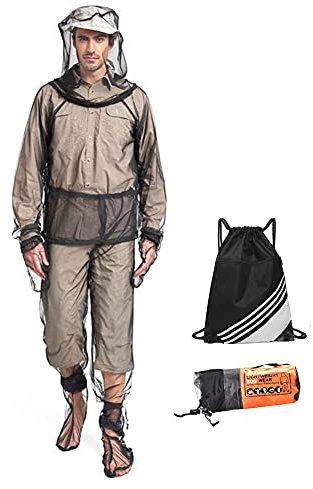 OuLi Store 5 Stück ultrafeiner Mücken Schutzanzug, atmungsaktive Mückenschutz Kleidung mit Kapuze Net Mesh Jacke Hosen für Outdoor und Camping (L/XL)