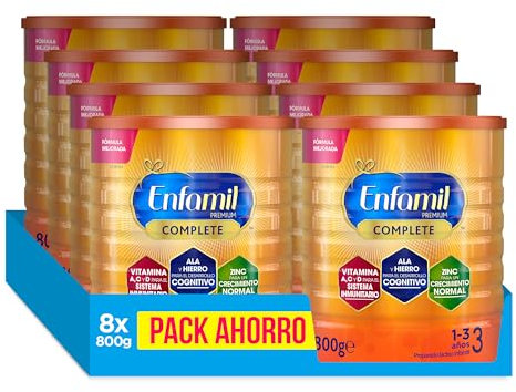 Enfamil Pack Ahorro, Enfamil Premium Complete 3, Preparado Lácteo Infantil de Crecimiento Para Lactantes Niños de 1 a 3 años, 8x800 gr