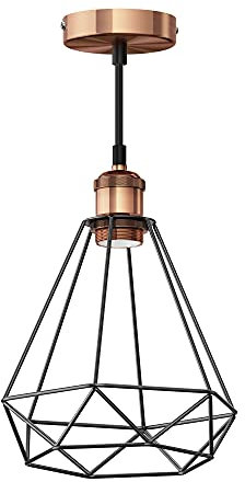 ledscom.de Vintage Pendelleuchte RETRA, bronze, E27 Fassung, Käfig-Schirm