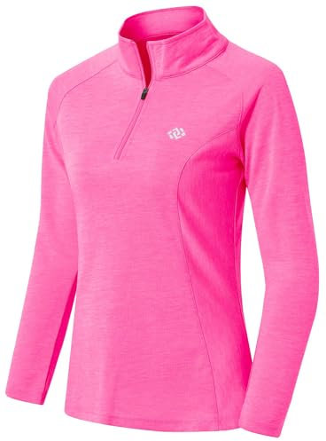 AjezMax Haut De Course Léger à Manches Longues T-Shirts de Sport Femme 1/4 Zip Tee Shirt Sport Séchage Rapide Fitness Rose Rouge X-Large