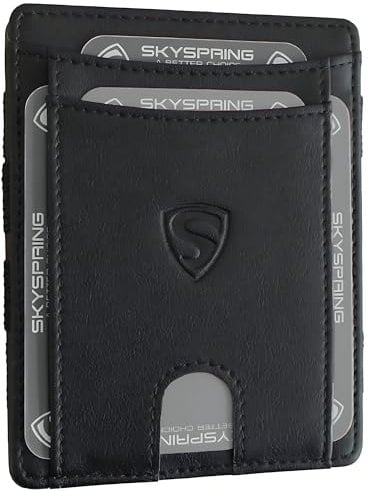 SKYSPRING SkyOne Magic Wallet for Men - Magic Geldbörse Herren mit Münzfach - Smart Wallet Geldbeutel Damen - Portemonnaie Herren - Kreditkartenetui mit RFID Schutz (Schwarz mit Münzfach-L)