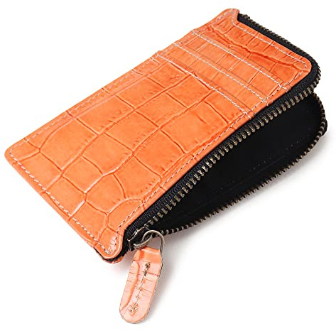 Kreditkartenetui aus echtem Leder für Herren und Damen, minimalistisches Kartenetui, ultradünnes Design, ideal für Reisen, Kartenetui, schlankes Kartenetui, Geschenkbox, Orange Croc, S, Modern
