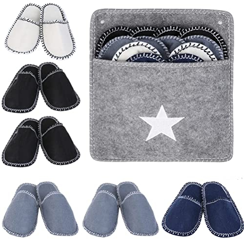 6 Paia di Pantofole per Ospiti, Pantofole in Feltro con Suola Antiscivolo, Ciabatte Ospiti Lavabili, Set per Famiglia, Spa,Hotel o Viaggi, Unisex