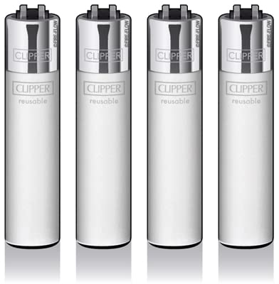 Original Clipper Feuerzeuge Einfarbig 4er Set (z.B. Soft Touch, Crystal, Metalic, solid Fluro) + 1 Clipper DHOBIA Feuerzeug GRATIS (Crystal Rainbow Weiß)