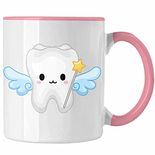 Trendation - Zahnfee Becher Kinder Zahnmedizinische Fachangestellte Tasse Geschenk Lustig Praxis Geschenkidee Zahnarzthelferin Zahntechnikerin Zahnärztin Lustiger Spruch (Rosa)