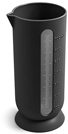 Blim Plus Karaffe QB 750 ml schwarz matt (Carbon) aus 100 % recycelbarem Kunststoff, ungiftig, abgerundeter Boden, leicht zu reinigen, spülmaschinenfest, Fenster mit Angaben in ML, stabile Basis