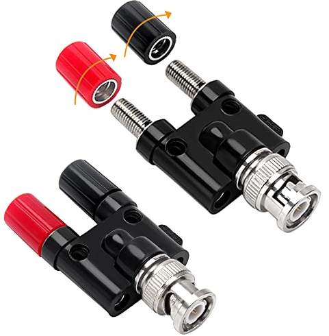 KUOQIY 2 Stücke BNC Stecker auf 2 x 4mm Dual Bananenbuchse Binding Post Koaxial Adapter für Oszilloskop-Kabel, RF Coaxial Splitter Doppelt Verbinder Jack, BNC-Stecker auf Dual Bananen Klinke