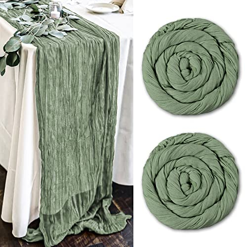 2Pack salbeigrün Käsetuch Tischläufer, rustikaler Gaze-Tischläufer 90*300CM Käsetuch Gaze Tischläufer, Käsetuch Boho Tischläufer für Hochzeit, Geburtstag, Party-Dekoration (Salbeigrün)