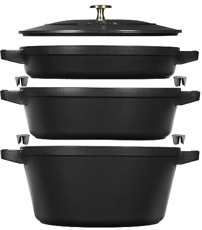 STAUB La Cocotte Ensemble de 3 casseroles rondes en fonte Noir