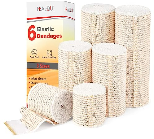 HEALQU Elastische Binde – Selbstklebender Verband Dehnbare Bandage für Beine, Kniee, Knöchel, Handgelenke, Ellenbogen & Schultern – insgesamt 6 Rollen (2 Rollen je mit: 5cm | 7,5cm | 10 cm x 4,5 m)