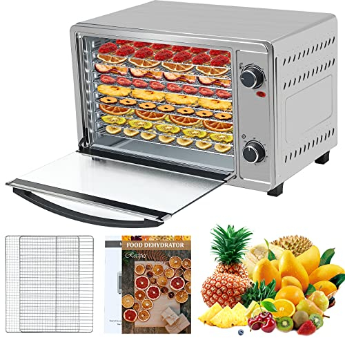 Skyehomo Essiccatore alimentare acciaio inox 30 Litri con 8 vassoi, 650 W disidratatore, convettore interno, temperature 40° - 80°C, ricette e, piani lavastoviglie, 24 ore, colore: argento (30 Litri)