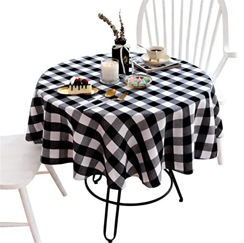 Rotes Schwarzes Plaid Party Hotel Restaurant Party Runde Tischdecke (Color : Black, Size : 100 cm)