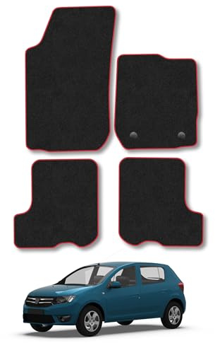 Dacia Sandero (2013-2021) Carpet Car Mats | Red Edge Trim Tailored Fit Floor Mats Full Coverage Protection Accessories Easy Clean Anti Slip Made in the UK