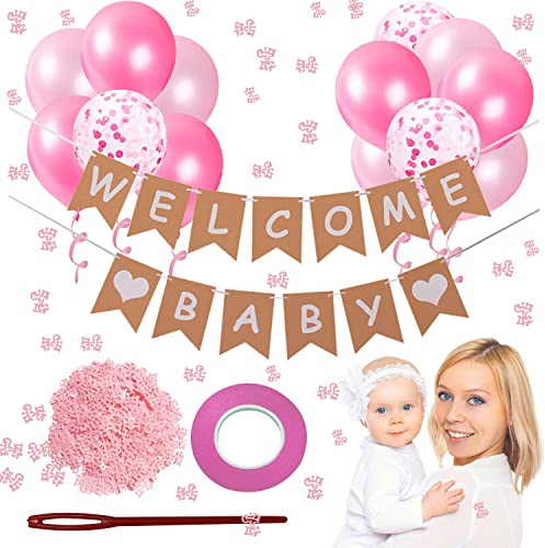 Willkommen Zuhause Welcome Home Baby Shower Deko 13PCS Baby Banner Banner It's A Girl Deko Pailletten Rosa Ballon Für Familie Zu Begrüßen Baby Mädchen Geeignet(Rosa)