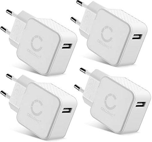 CELLONIC Chargeur USB EU-Plug (4pack) 1 Port 5W pour Un Chargement sur Prise Secteur Smartphone/téléphone Portable, Tablette, Enceinte, iPhone, Apple, Samsung