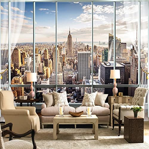 Benutzerdefinierte 3D Fototapete 3D Fenster New York Hochhaus Wandbild Kunst Tapete Wohnzimmer Dekoration Fresko, 430 * 300 cm