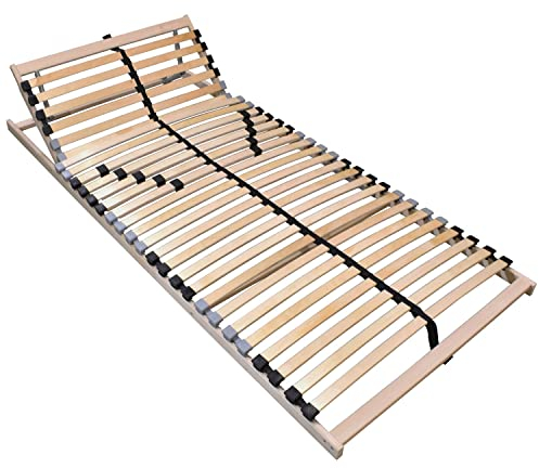 Coemo Lattenrost mit höhenverstellbarem Kopfteil - 140 x 220 cm Bettrost mit 32 Leisten, 7 Zonen, Einstellbarer Härtegrad -für alle Matratzenarten | Schlaftypen
