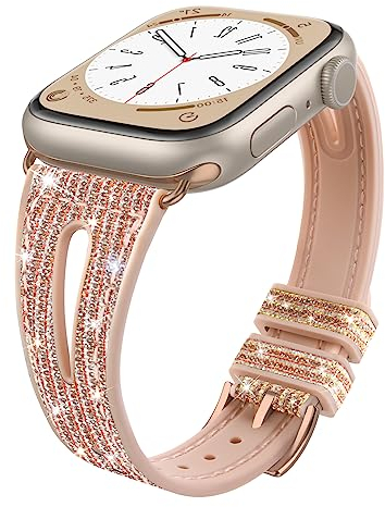 Tuocal Bling Bracciali compatibili con Apple Watch da 38 mm, 40 mm, 41 mm, in morbido silicone, con cinturino per iWatch Serie 8, 7, 6, 5, 4, 3, 2, 1, SE Sports Edition da donna, oro rosa