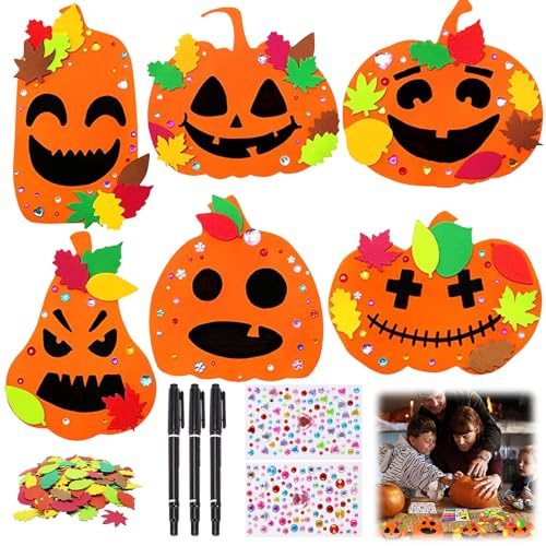 Zkaoai Herbst Kürbis Halloween Bastelset, 67 Stück Herbst Pumpkin Herbstdeko für Kinder Basteln Kürbis zum Bemalen mit Ahornblatt Strasssteinen Stift, Diy Herbst Bastelset Thanksgiving Halloween Deko