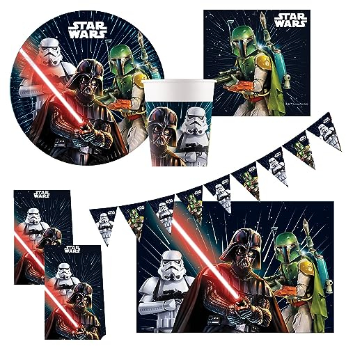 Procos 10215307DY - Party Set Star Wars Galaxy, 46-teiliges Einweggeschirr für Kindergeburtstag und Mottoparty, Tischdeko