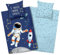 Aminata kids Weltraum Bettwäsche 135x200 Weltall-Motiv Kinder-Bettwäsche-Wende-Set Jungen Rakete Baumwolle | blau | Weltraum Motiv | mit Astronaut | YKK Reißverschluss blau