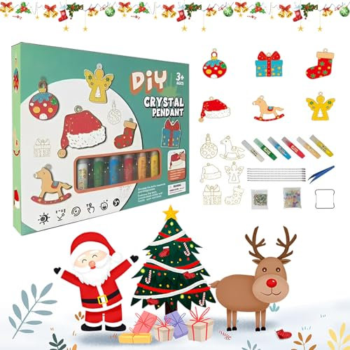 DIY-Kristallfarben-Kunst- und Bastelset Weihnachts-DIY-Fenstermalkunst, Kristallanhänger-Set, Bake-Free Crystal Color Glue Painting Pendant, DIY-Kristallmalset für Kinder (A)