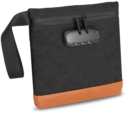 Brifit Smell Proof Bags, Security Anti-Theft Money Bag with Combination Lock, 8×7.5 Inches Waterproof Pouch, Men & Women's Portable Safe Handle Bag, Protect for Cash, Passports, Wallet, Phone (Black)