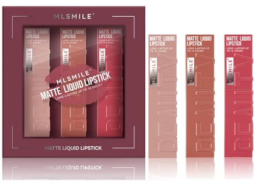 3 Stück Matt Flüssigkeit Lippenstift Lipgloss Kit Langlebig wasserdicht Lippenstift Kosmetika Matt Samtlippenglasur, Dauerhafte flüssige Lippenstift