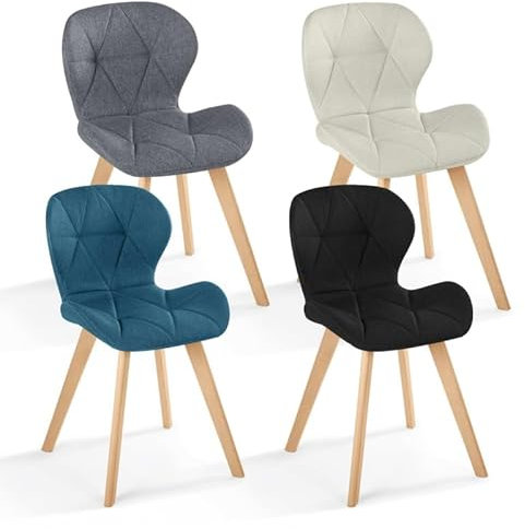 IDMarket - Lot de 4 chaises ROBINE en Tissu Mix Color Bleu, Gris, Beige et Noir