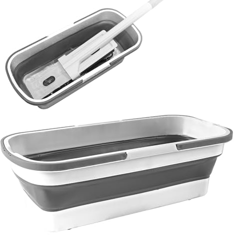 Cubo grande de fregona plana, cubo de fregona plano, 2025, plegable, portátil, cubo de limpieza plegable con asa, capacidad para grandes superficies de suelo (blanco)