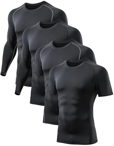 TELALEO 4 Pack Kompressionsshirt Herren Kurzarm/Langarm Funktionsshirt Schnell Trocknend T-Shirts Atmungsaktiv Sport Laufshirt für Fitness Laufen Gym S/01