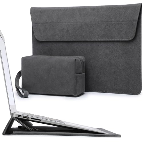 HYZUO 15 Zoll Laptop Hülle Tasche mit Einstellbarer Ständer für MacBook Air 15 M4 A3241 M3 A3114 M2 A2941 2025-2023, MacBook Pro 15, 15 Surface Laptop 7/6/5/4, mit Zubehörtasche, Weltraum grau
