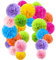 16 St체ck Bunt Deko Seidenpapier Pompons, Bunt Seidenpapier Pompons, Papier Fans F채cher und Wabenb채lle Dekorpapier Kit, Party Deko Geburtstag Papier Pompoms F채cher Wabenb채lle Girlanden
