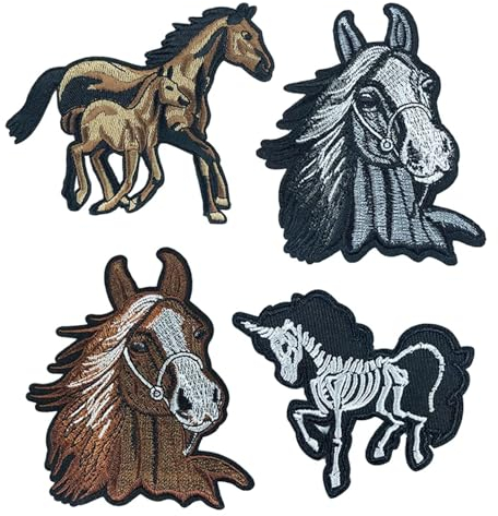Trayosin 4 Stück Patch zum Aufbügeln Pferde, Pferdekopf Patches, Pferd Bügelbild Aufbügler, Horse Iron on Patches Applikation für DIY Kleidung Jeans T-Shirt Jacken Jeans