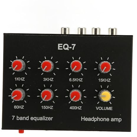Zunate 7 Band Sound Equalizer, Input Output, 12dB High Bass Adjustment, Dual Channel Digital Equalizer with Headphone Compatibility and 3.5mm Interface, Aluminum Alloy Construction
