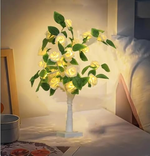 Mini Arbre Lumineux en Forme de pétales de Rose - 55 cm - avec LED Blanc Chaud - pour cheminée, Chambre à Coucher, fête de Mariage, Cadeau de Saint-Valentin