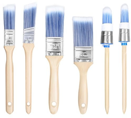 Belle Vous 6-Piece Paint Brush Set - Small Paint Brushes for Decorating Wood/Walls - Gloss Paint Brush/Paintbrushes for Decorating & Professional DIY