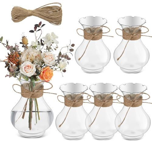 Bokon Petits vases en plastique pour centres de table, mini jacinthe d'avocat en vrac, jolis petits pots de fleurs pour décoration de table de mariage, salon, style globe (6 pièces)