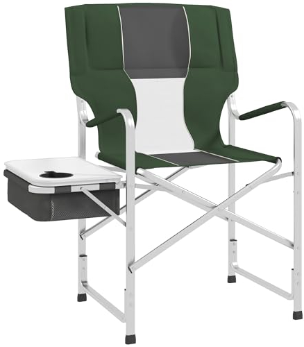 Outsunny Aluminium Directors Chair, Folding Camping Chair for Adults with Side Table, Cup Holder, Cooler Bag and Pocket, Up to 120 kg, Green
