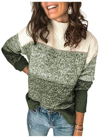 HEYPORK Damen Herbst Winter Warm Bequem Pullover Casual Mode Strickjacke Strickpullover Frauen Getäfelter Dicker Strickpullover(Y Grün, XL)