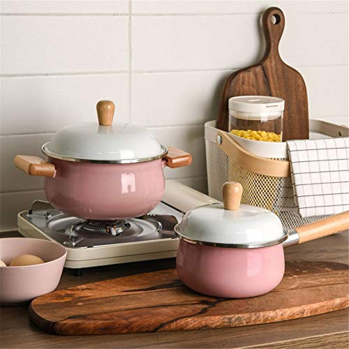 ONDIAN Juego de Ollas Cerámica de utensilios de cocina utensilios de cocina Olla leche Olla Todos los tipos Estufa Fogón Azul Rosa Juego de Cocina (Color : Rosado, Size : 20cm+16cm)