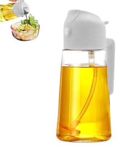 XoeLLe Oil Spray Bottle, 470ml Oil Container, 2 in 1 Oil Dispenser for Kitchen, Oil Bottle, Glass Oil Sprayer and Dispenser, Leakproof for Kitchen Cooking Air Fryer Salad Baking BBQ (White)