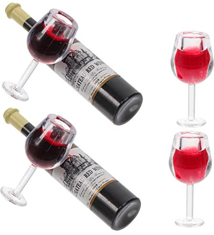 VICASKY 2 Sets Weinflaschen Ornamente Miniatur Kelch Puppenhaus Mini Weinflaschen Miniatur Weinflaschen Miniatur Cocktailbecher Puppenhaus Gläser Weinflaschen Spielzeug Für