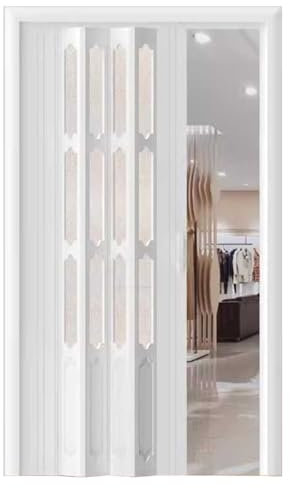 ZIMGOD Falttür Innentüren PVC-Schiebetürgitter mit Mattiertem Acrylfenster und Griff, Weiße Ziehharmonika-Falttür Anpassbar, Trenntür für Küche und Waschküche(23x39in (58.5x100cm))
