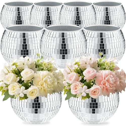9 Pcs Disco Ball Vase,Glass Disco Ball Vases, Mirror Disco Balls,Candle Holder Vase,Disco Ball Decorations,Wedding Centerpieces,Birthday Parties,Bedroom,Office Decorations (5 x 6 inches)